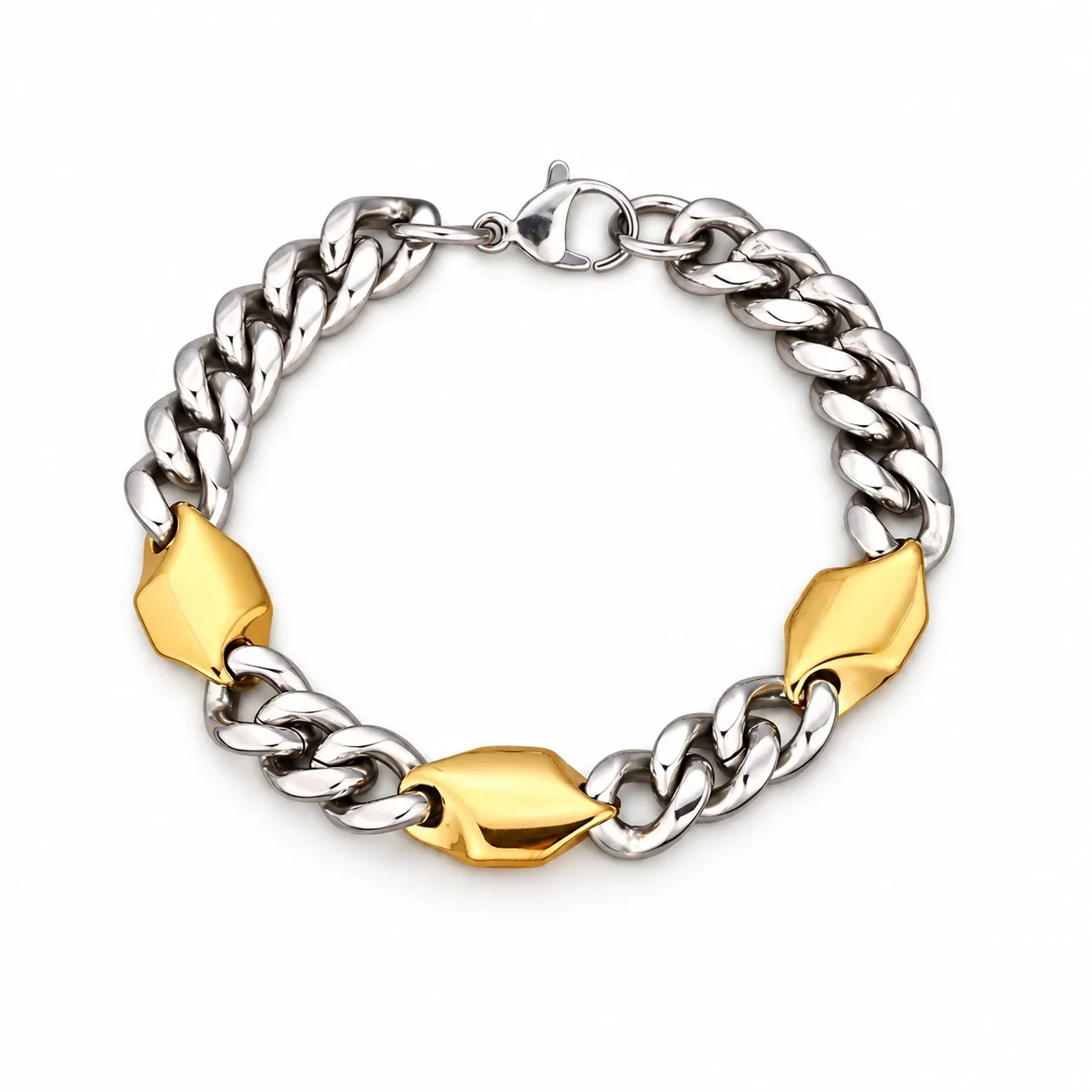 Photo produit : Bracelet à maille gourmette avec trois motifs écusson PVD doré
