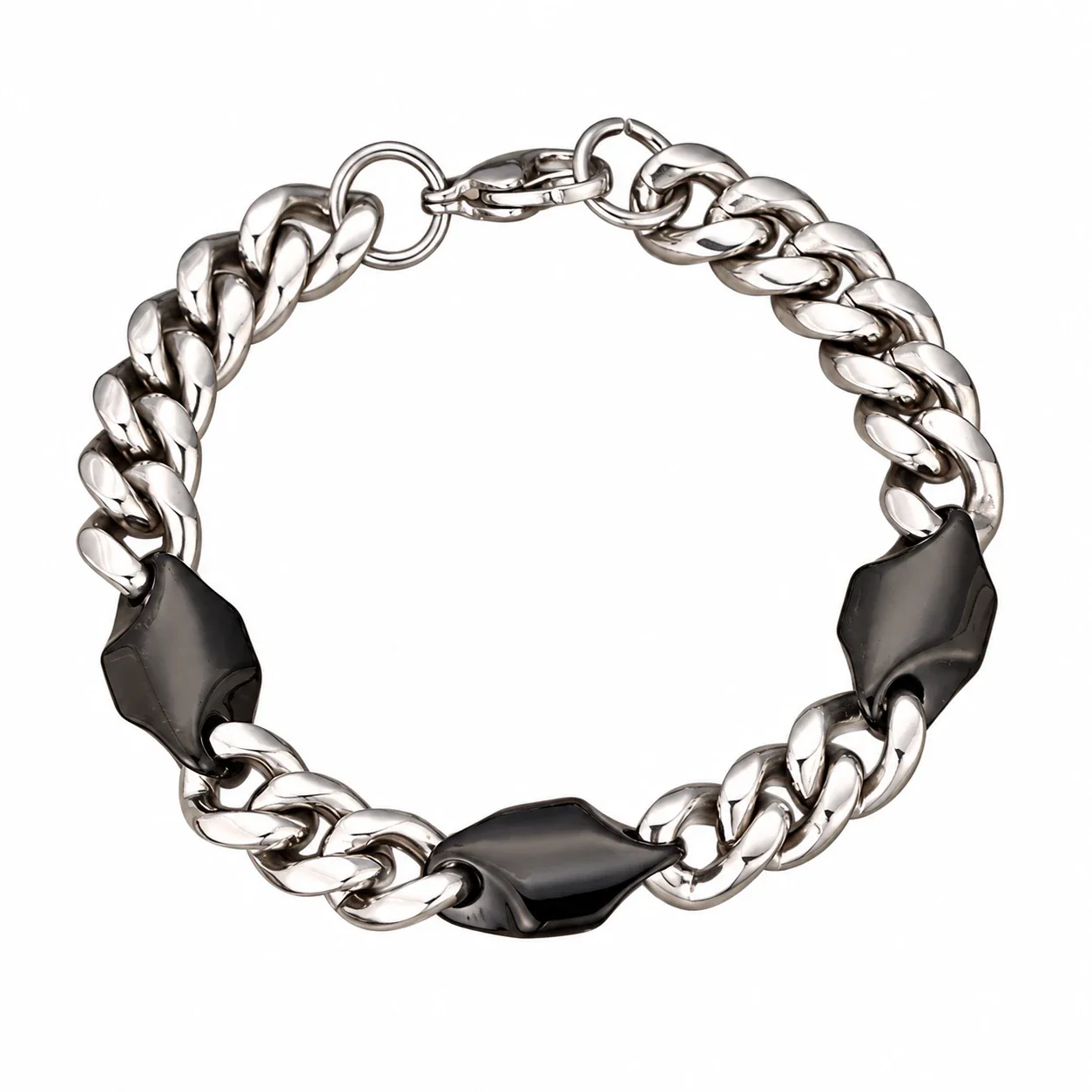 Photo produit : Bracelet à maille gourmette avec trois motifs écusson PVD doré