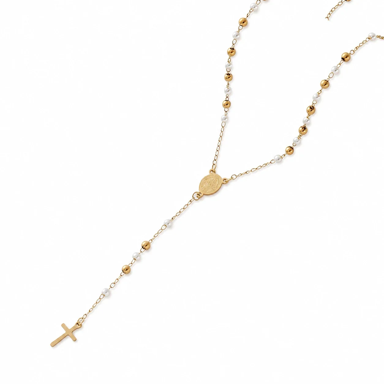 Delicate 316 Stainless Steel Pearl Rosary Necklace