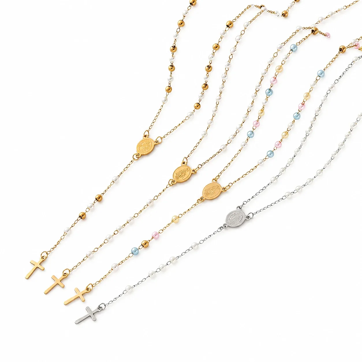 Delicate 316 Stainless Steel Pearl Rosary Necklace