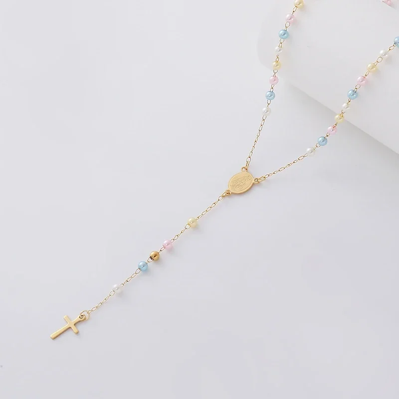 Delicate 316 Stainless Steel Pearl Rosary Necklace