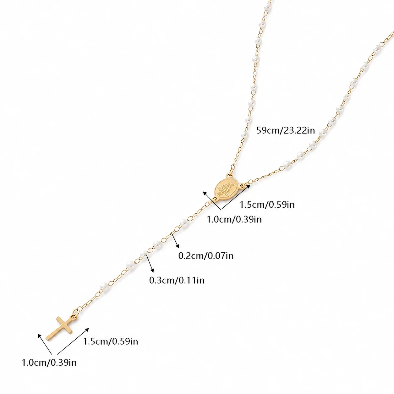 Delicate 316 Stainless Steel Pearl Rosary Necklace - Gold White Pearl
