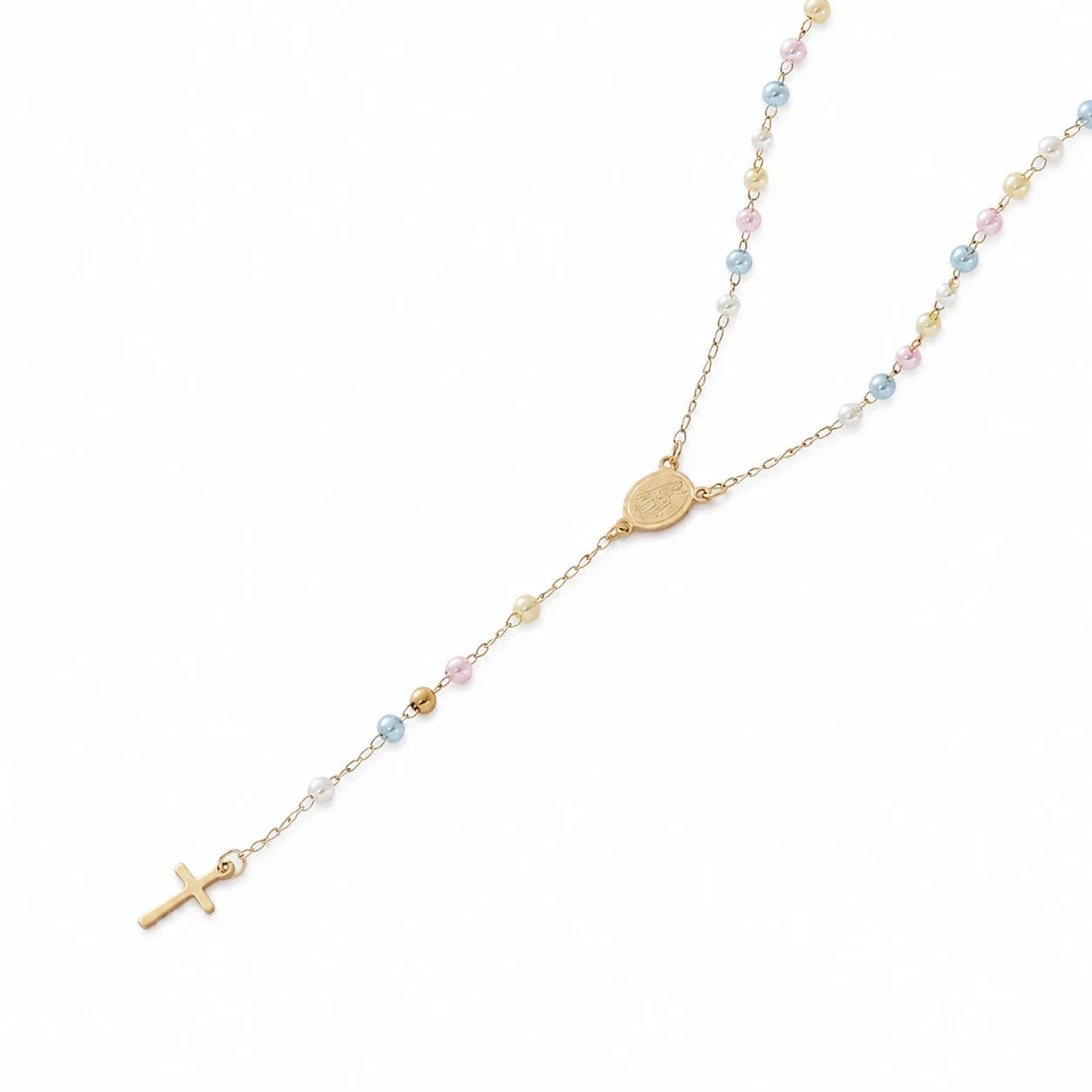 Delicate 316 Stainless Steel Pearl Rosary Necklace - Gold Multicolor Pearl