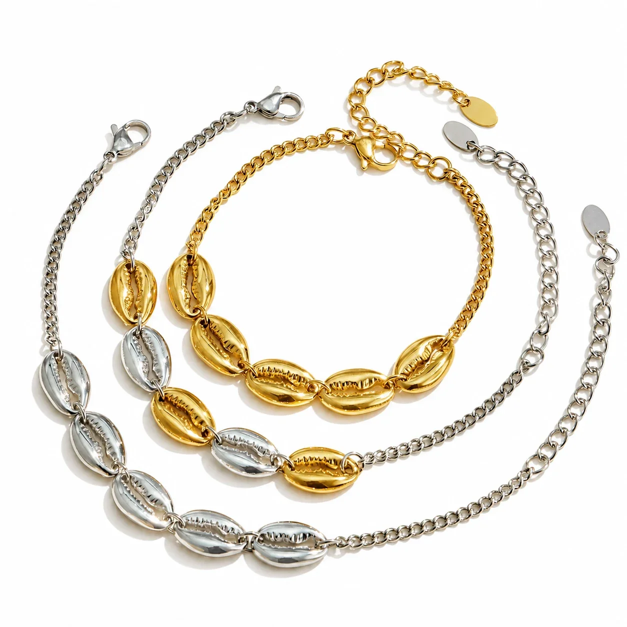 Cowrie Shell 316L Stainless Steel Gold PVD Chain Bracelet