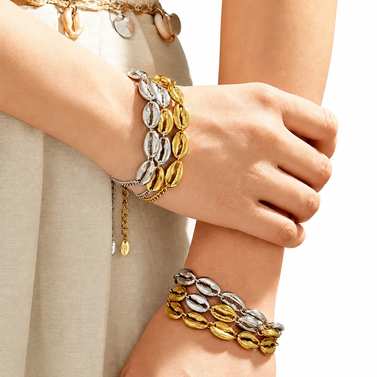 Cowrie Shell 316L Stainless Steel Gold PVD Chain Bracelet