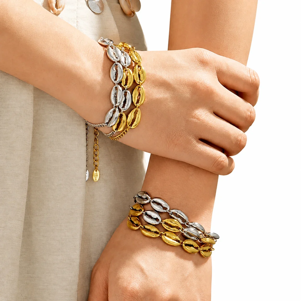 Cowrie Shell 316L Stainless Steel Gold PVD Chain Bracelet