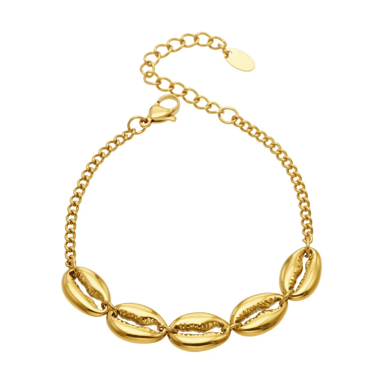 Cowrie Shell 316L Stainless Steel Gold PVD Chain Bracelet