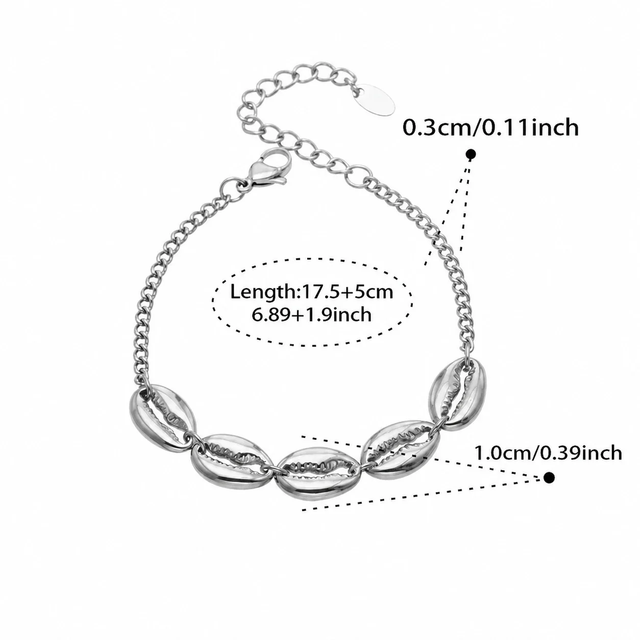 Cowrie Shell 316L Stainless Steel Gold PVD Chain Bracelet - Silver Shell