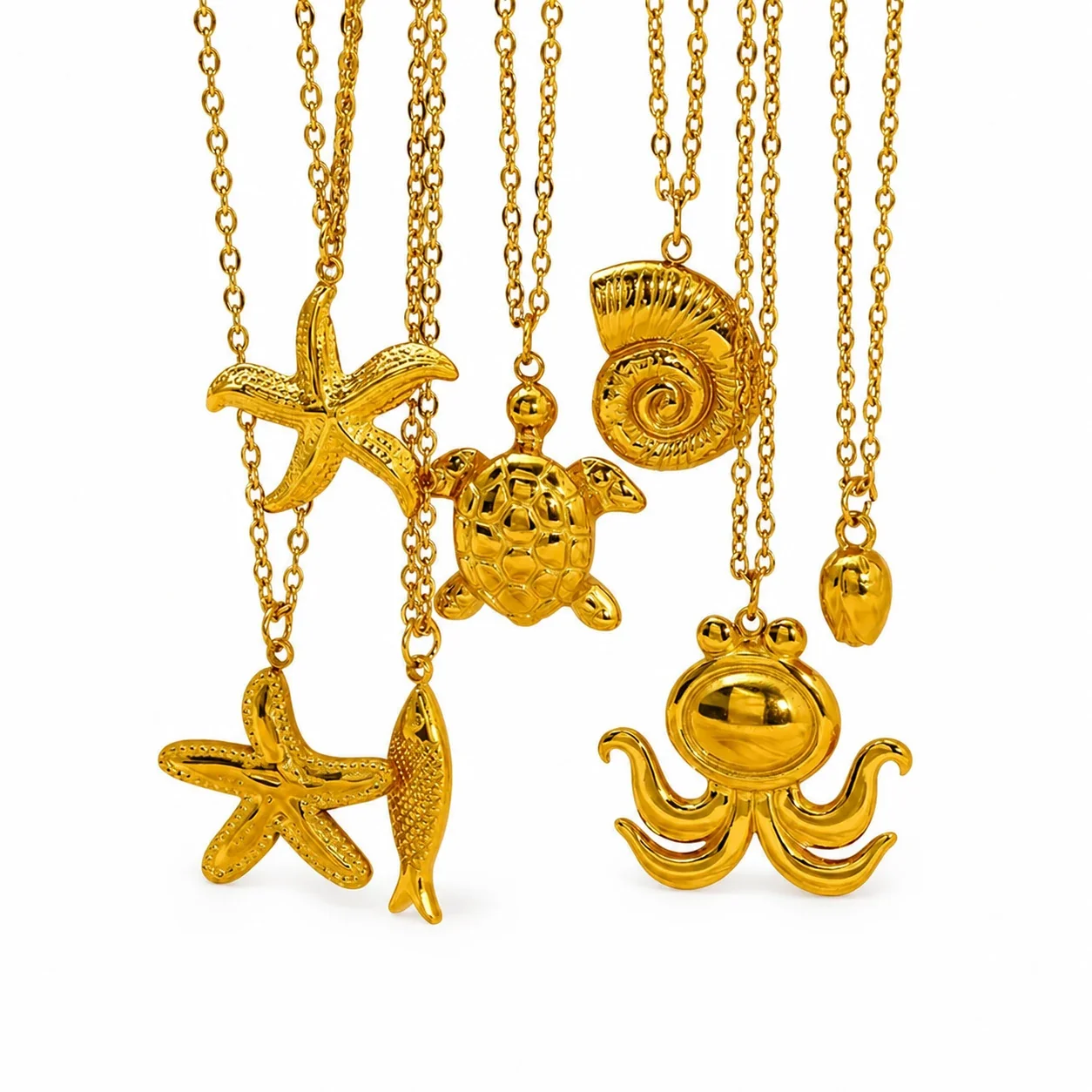 Coastal 18K Gold-Plated Stainless Steel Shell Cable Necklace