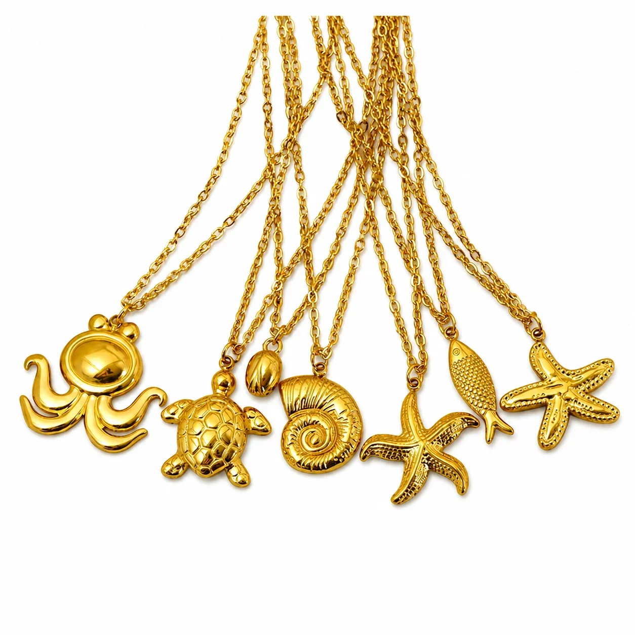 Coastal 18K Gold-Plated Stainless Steel Shell Cable Necklace