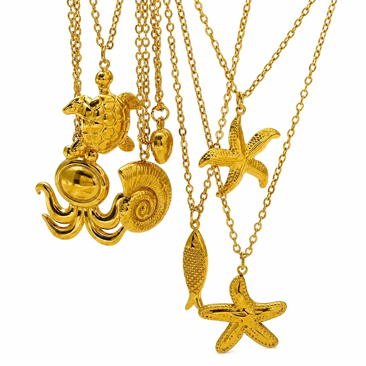 Coastal 18K Gold-Plated Stainless Steel Shell Cable Necklace