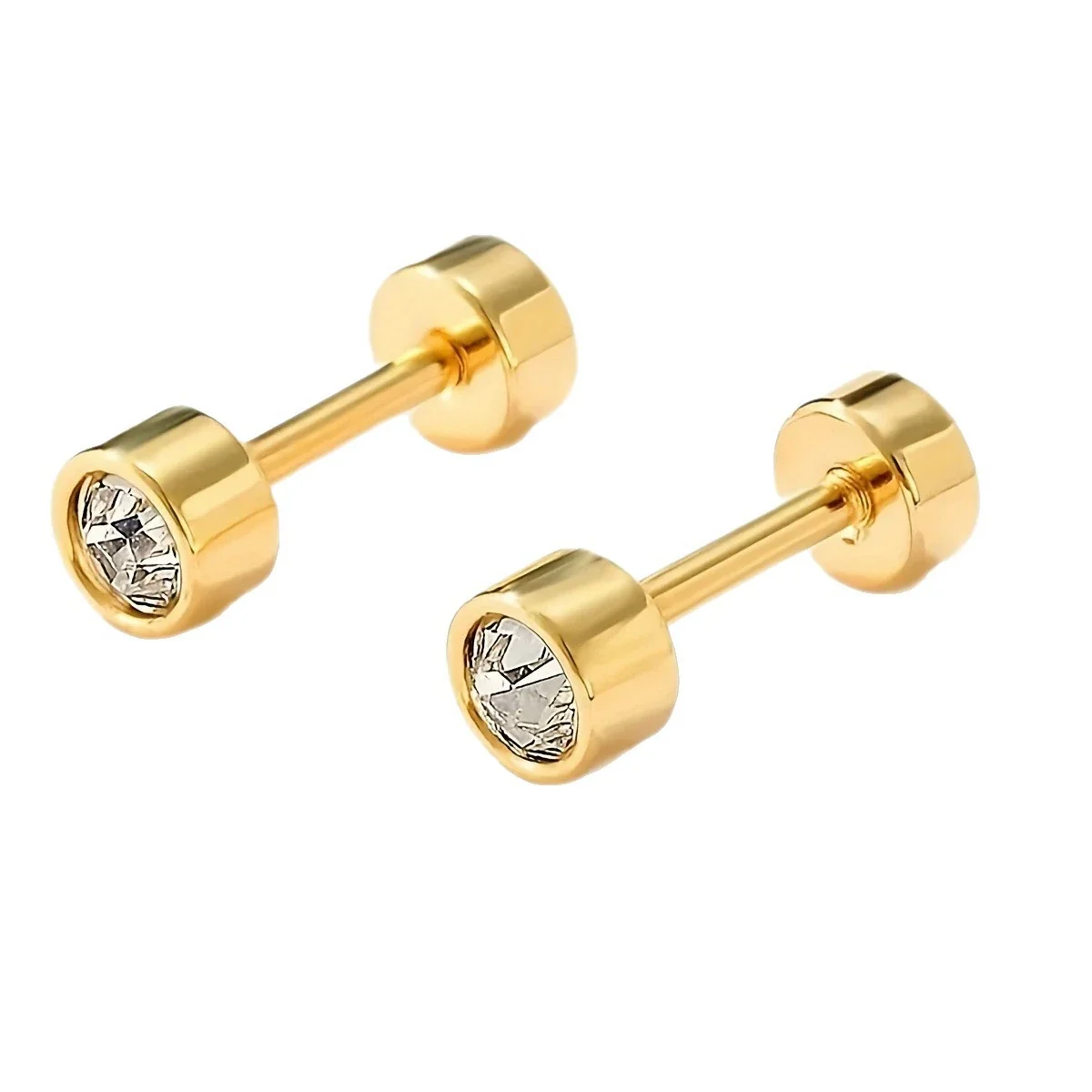 Polished Gold-Plated Round CZ Pearl Screw-Back Stud Earrings