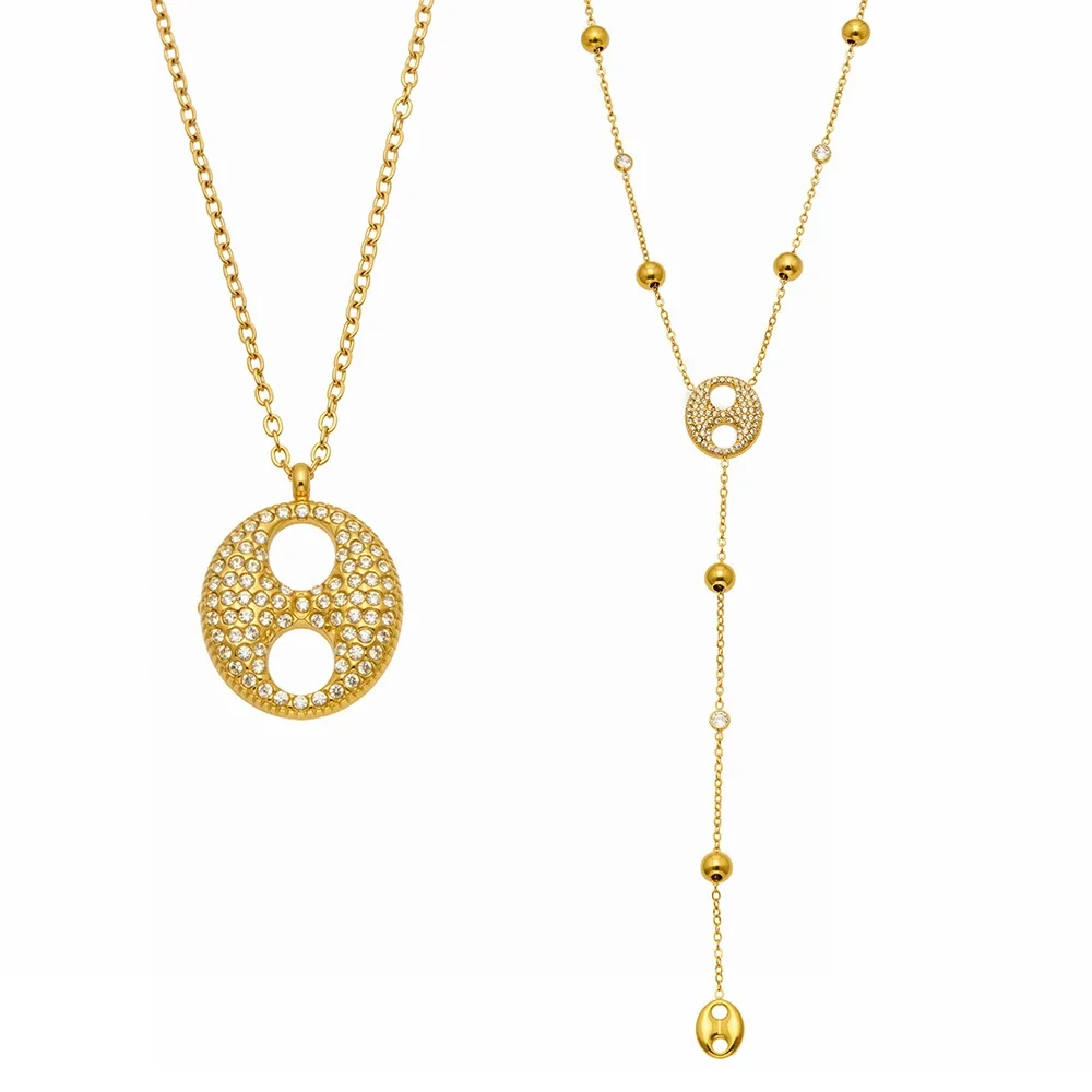 Radiant Gold PVD 316L Stainless Steel Pavé Disc Y Necklace
