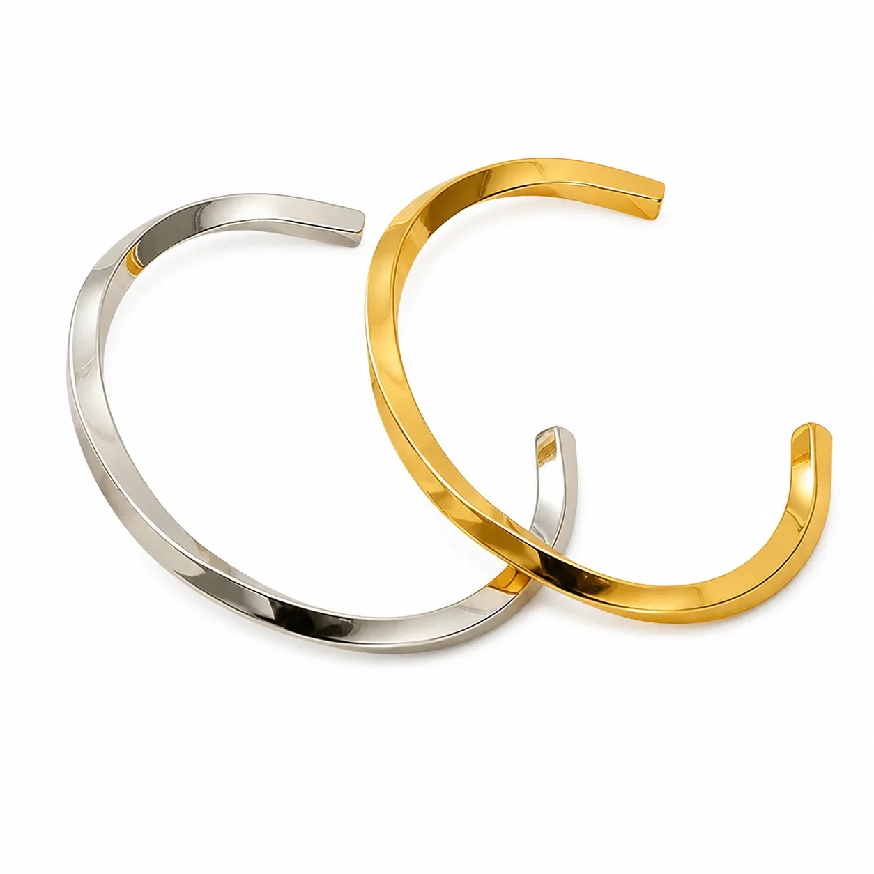 Sculpted Gold-Plated Twisted Open-Front Stainless Steel Cuff