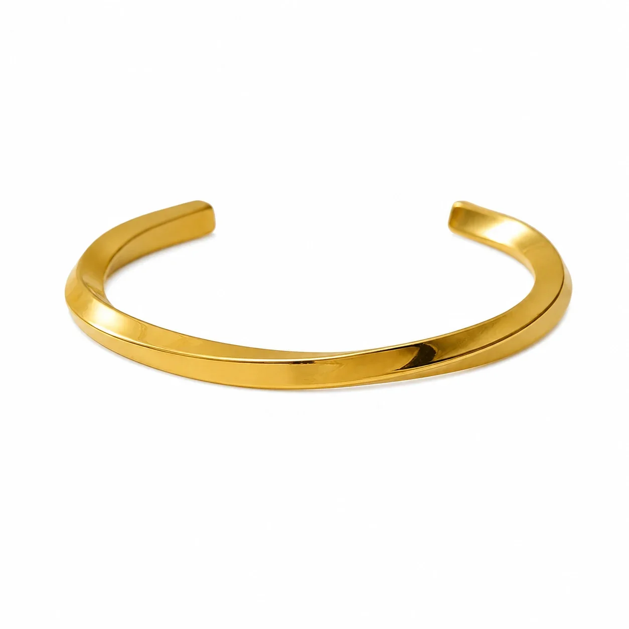Sculpted Gold-Plated Twisted Open-Front Stainless Steel Cuff