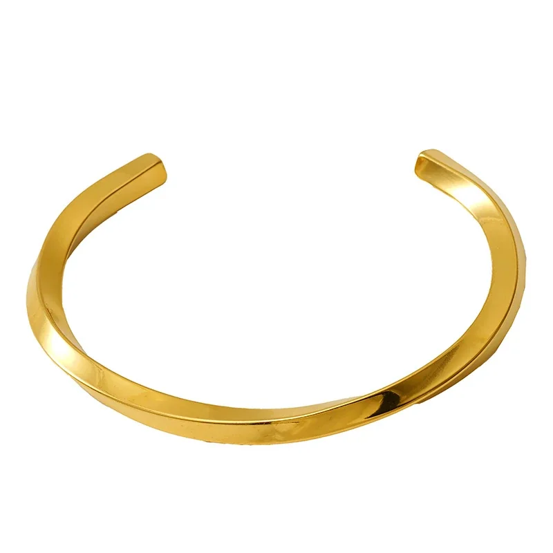 Sculpted Gold-Plated Twisted Open-Front Stainless Steel Cuff