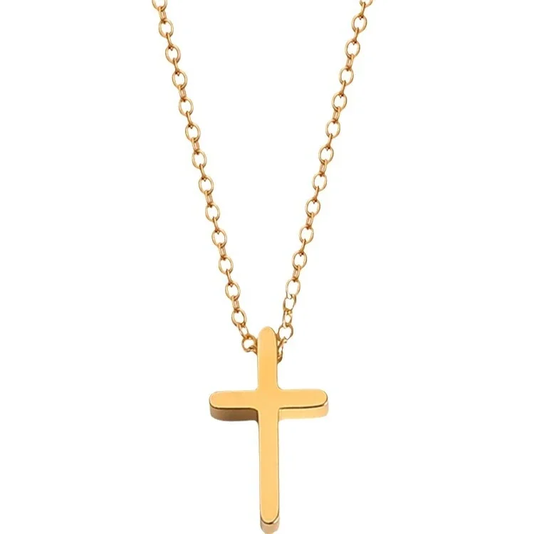 Cross Necklace, Fine Oval Chain, 18K Gold-Plated Stainless Steel
