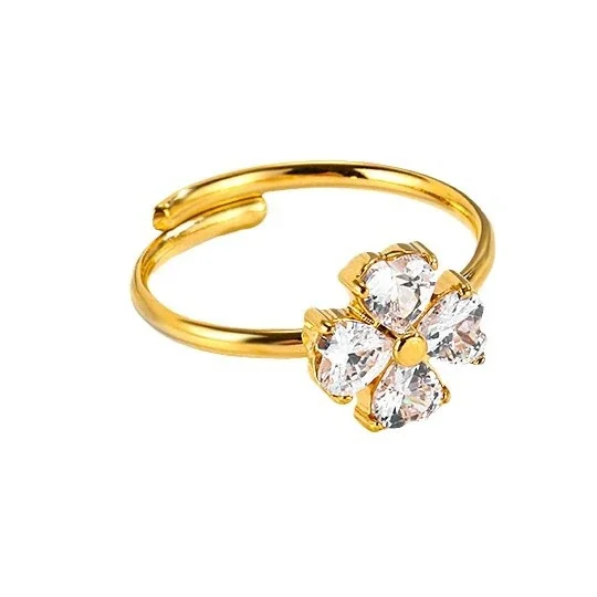 Flower Ring with Heart Petal CZ 316 Stainless Steel Gold PVD