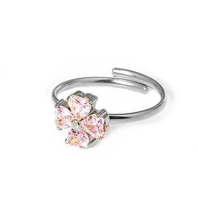 Flower Ring with Heart Petal CZ 316 Stainless Steel Gold PVD - Silver Pink CZ