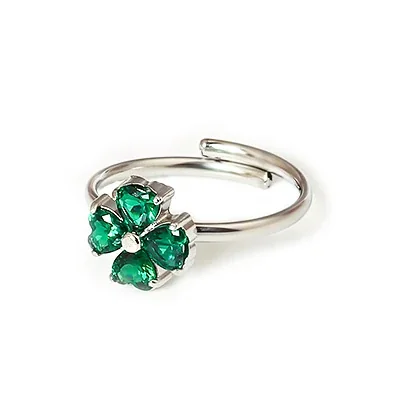 Flower Ring with Heart Petal CZ 316 Stainless Steel Gold PVD - Silver Emerald-Green CZ