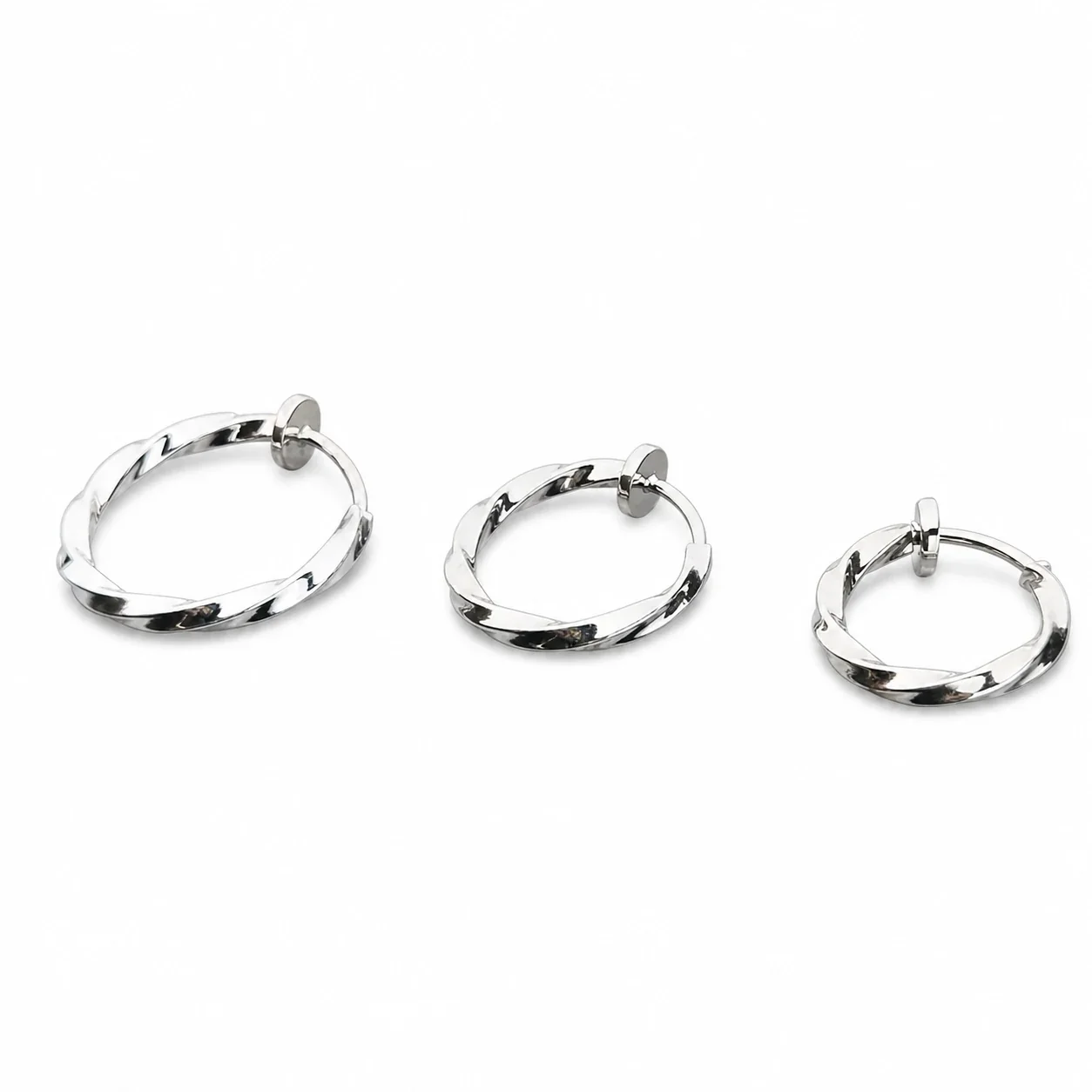 Angular Stainless Steel Twisted Clip-On Hoop Earrings