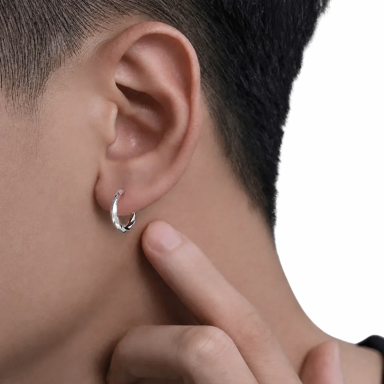 Angular Stainless Steel Twisted Clip-On Hoop Earrings