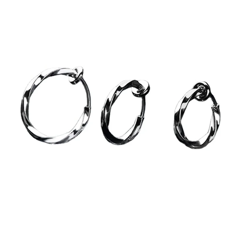 Angular Stainless Steel Twisted Clip-On Hoop Earrings