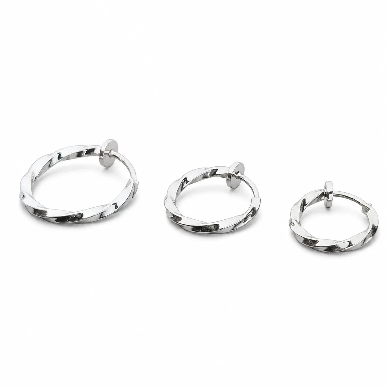 Angular Stainless Steel Twisted Clip-On Hoop Earrings - Silver mm Pair
