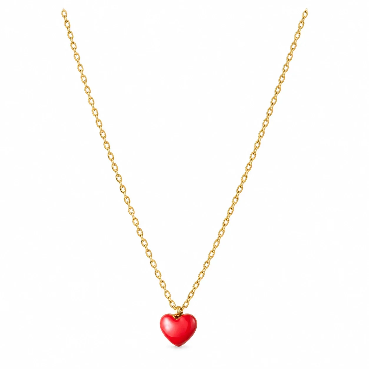 Photo produit : Ensemble collier et bracelet cœurs rouges, acier plaqué or