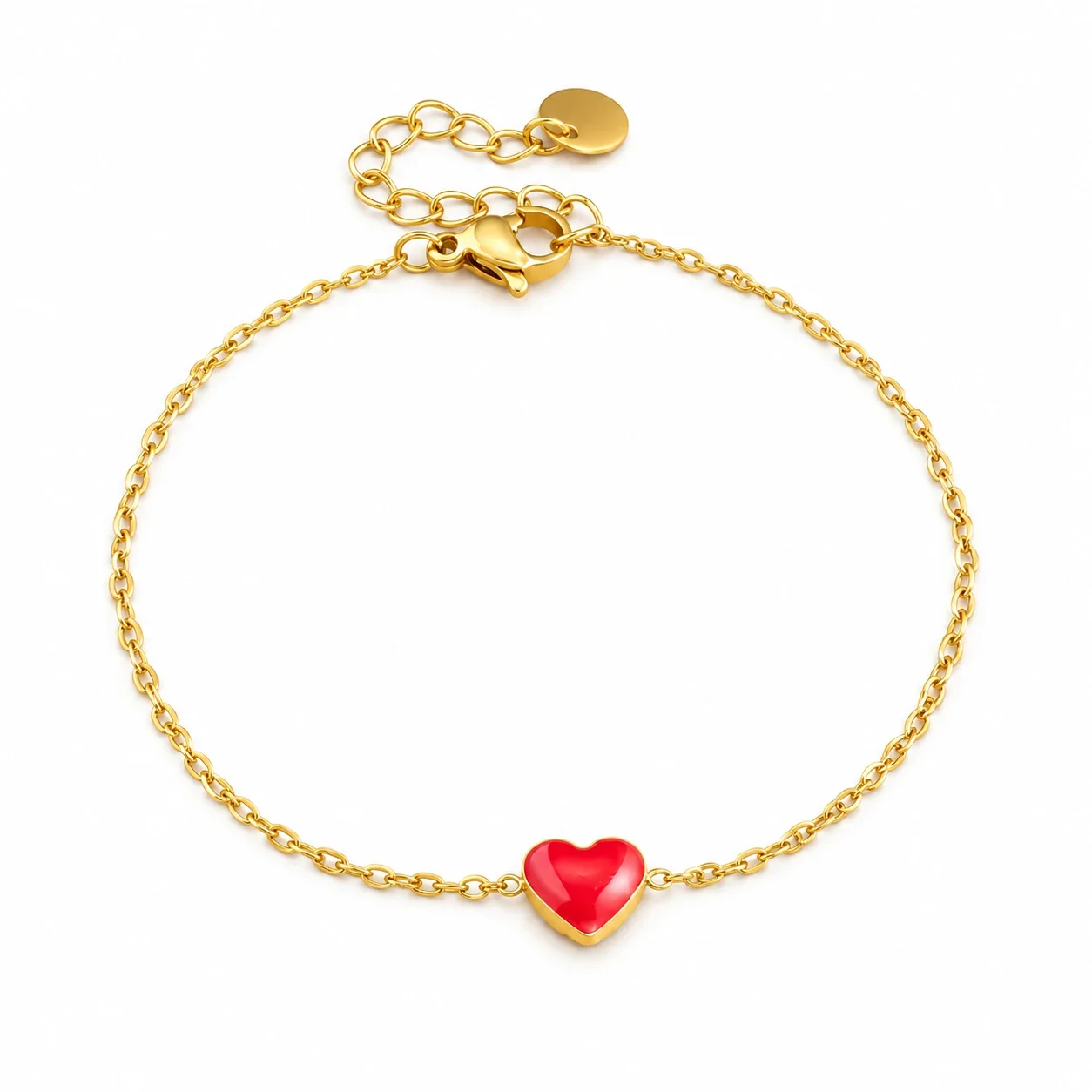 Photo produit : Ensemble collier et bracelet cœurs rouges, acier plaqué or