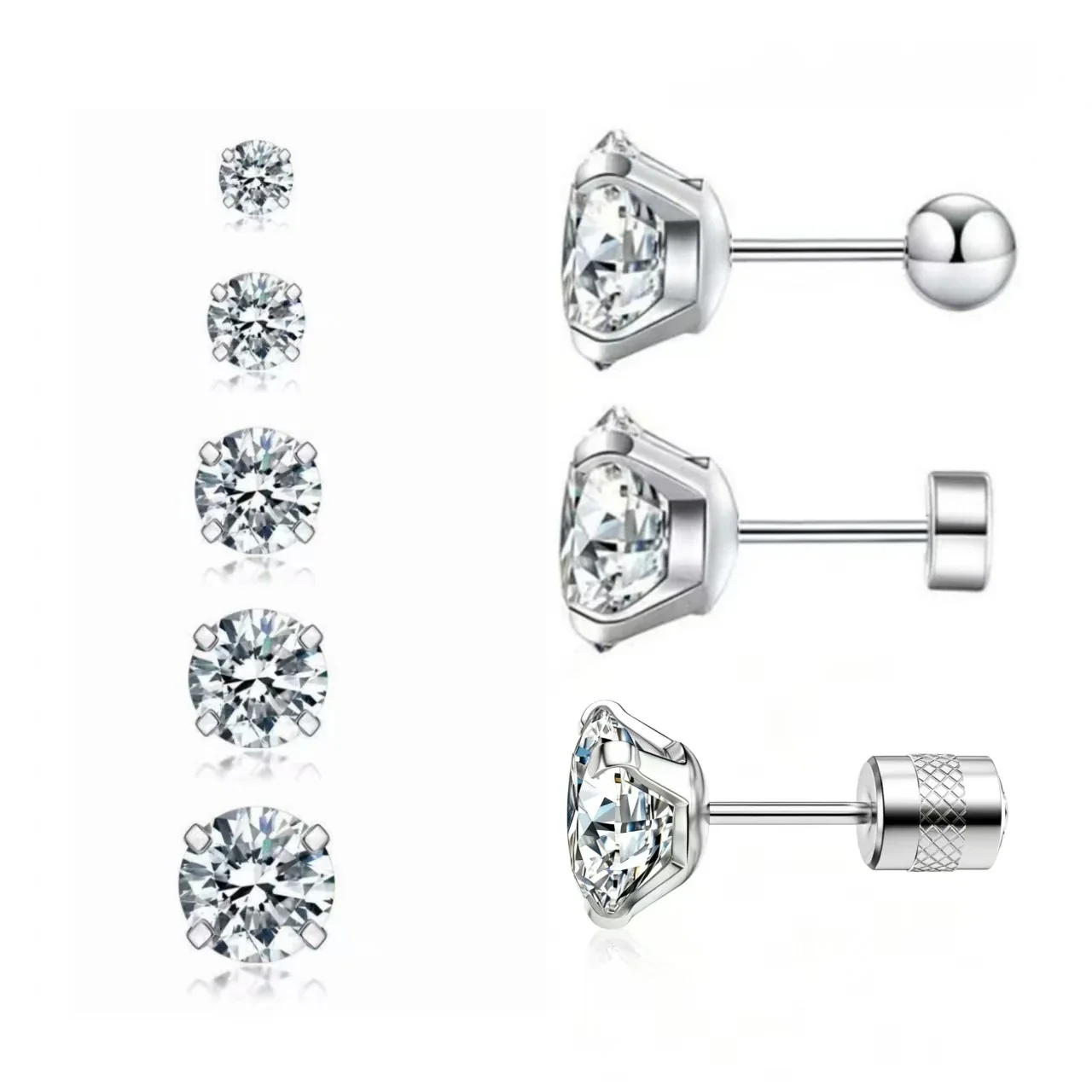 316 Stainless Steel Round CZ Cartilage Stud Earrings