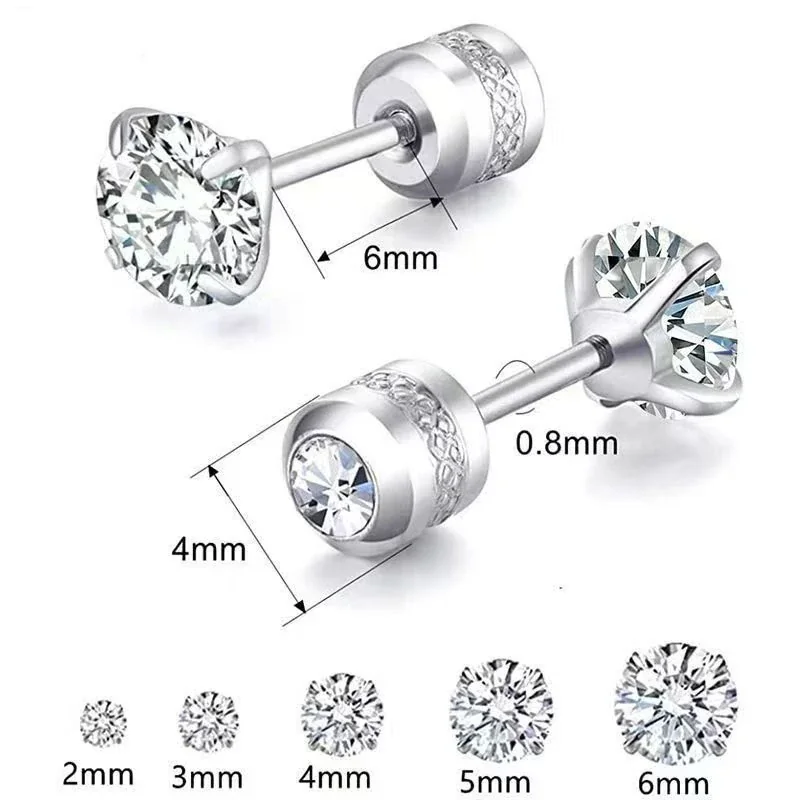 316 Stainless Steel Round CZ Cartilage Stud Earrings