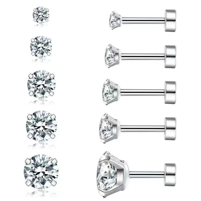 316 Stainless Steel Round CZ Cartilage Stud Earrings