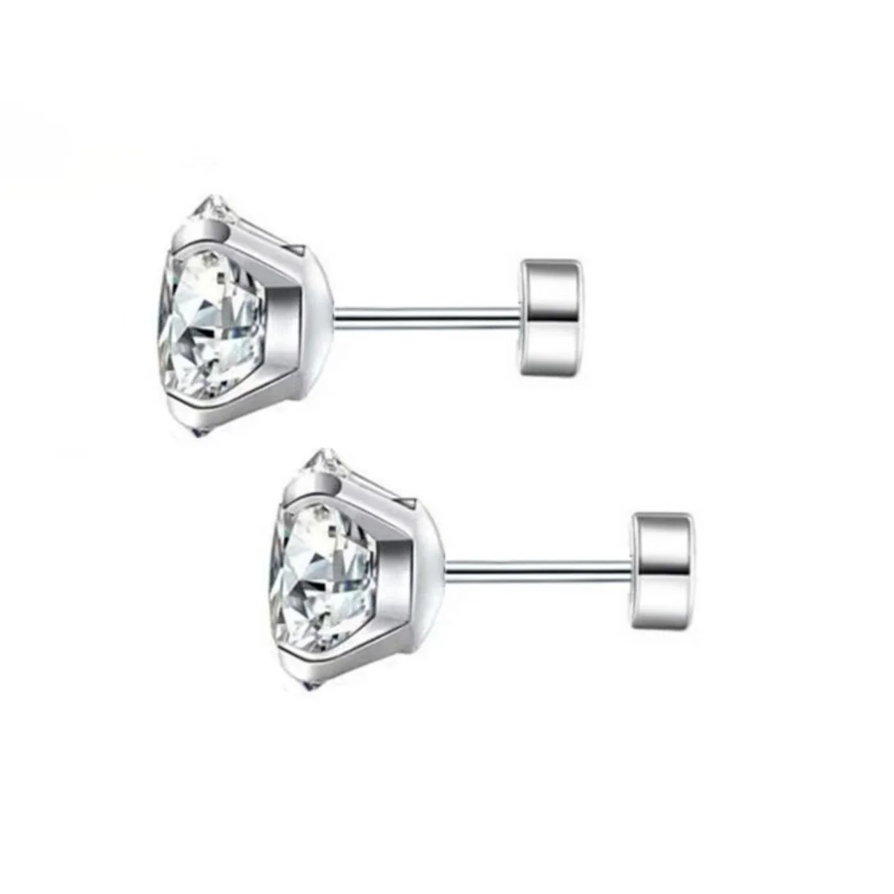 316 Stainless Steel Round CZ Cartilage Stud Earrings - Silver Flat Back