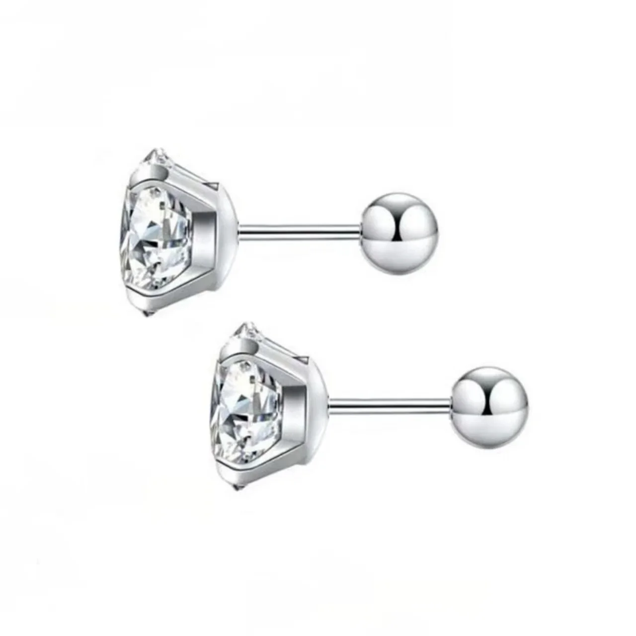 316 Stainless Steel Round CZ Cartilage Stud Earrings - Silver Ball Back