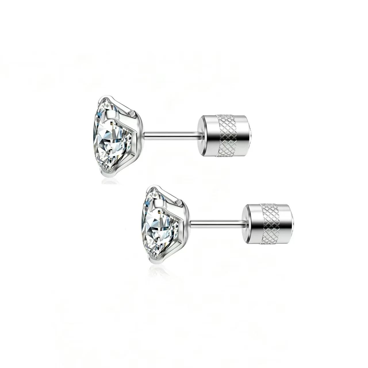 316 Stainless Steel Round CZ Cartilage Stud Earrings - Silver Cylinder Back