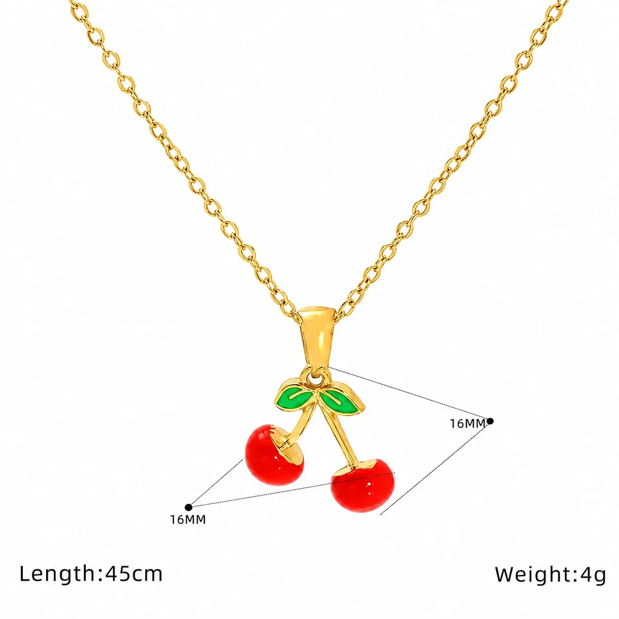 Playful Gold-Tone Red Enamel Fruit Cable Chain Necklace