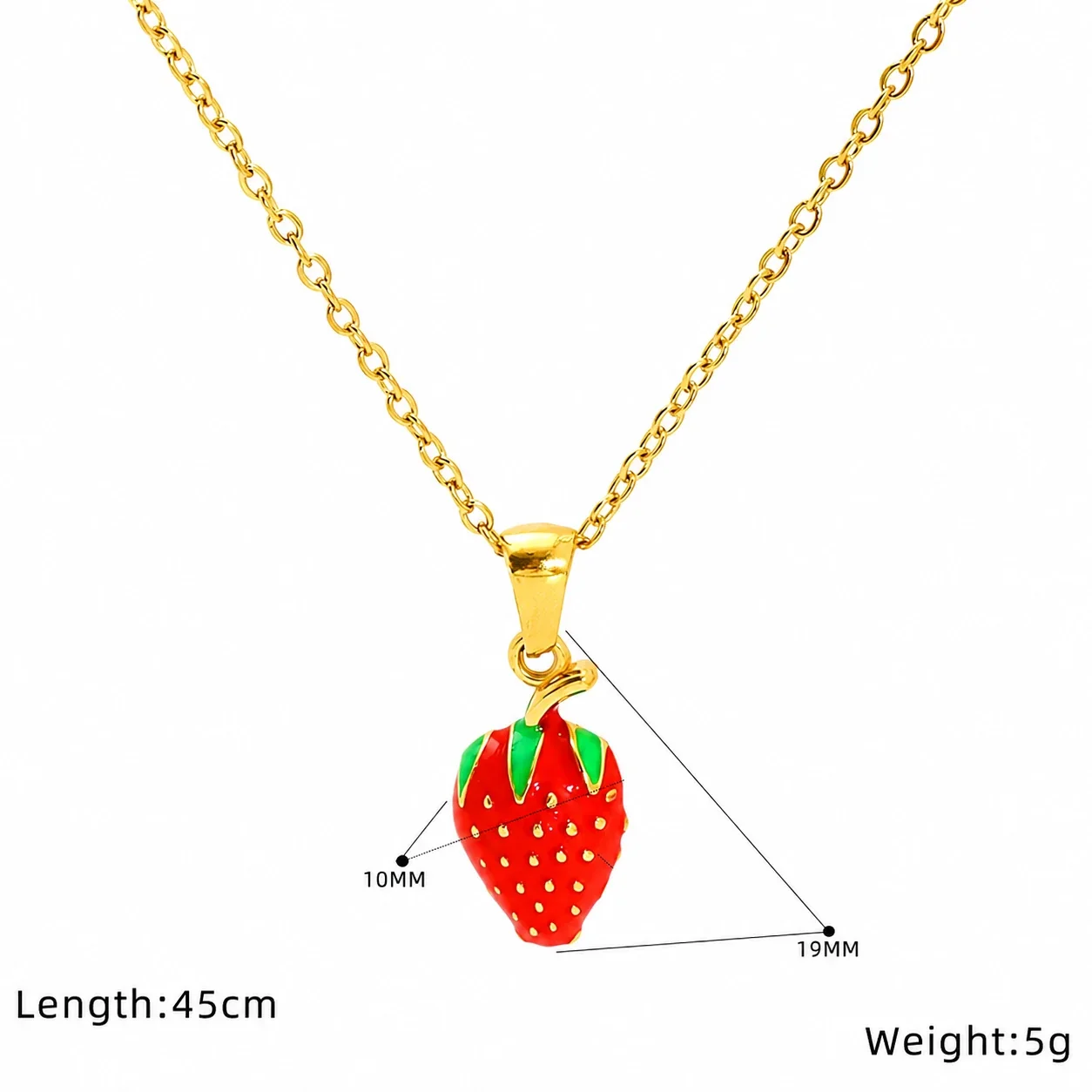 Playful Gold-Tone Red Enamel Fruit Cable Chain Necklace
