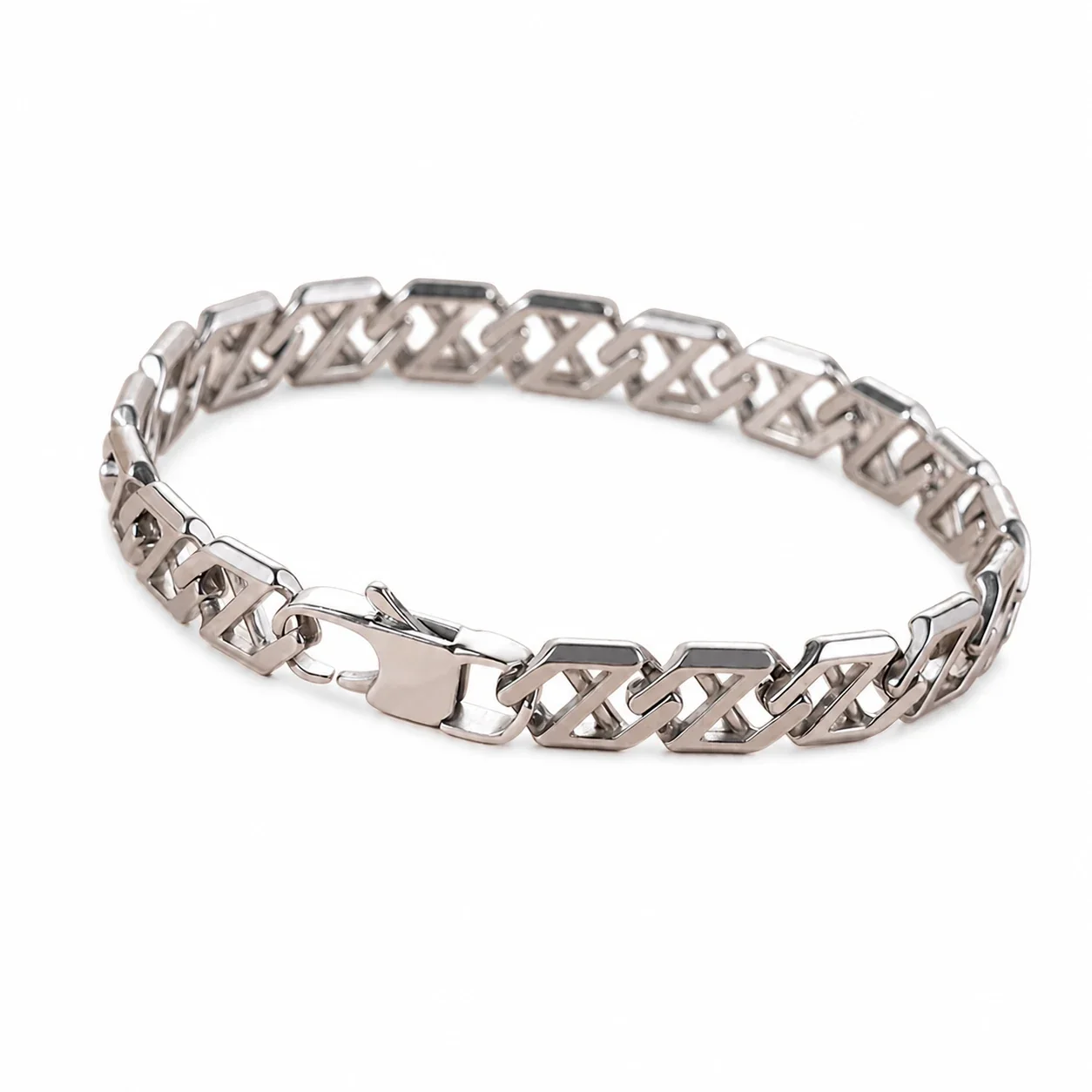 Bold 316 Stainless Steel Geometric Link Bracelet - Silver