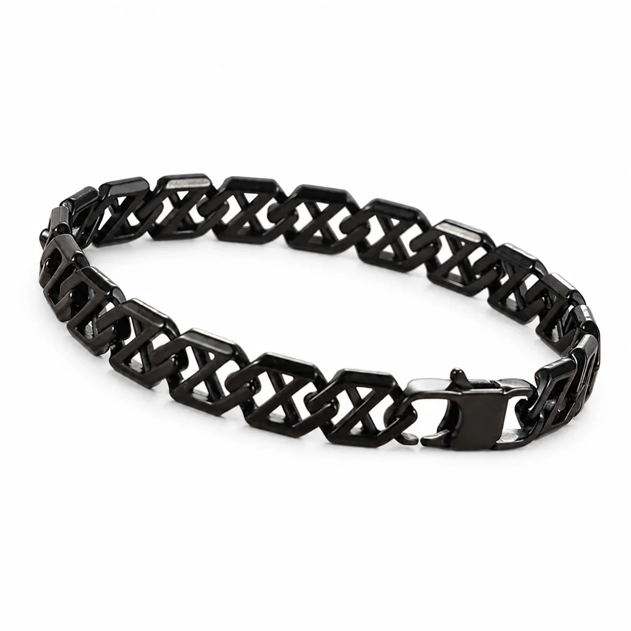 Bold 316 Stainless Steel Geometric Link Bracelet - Black