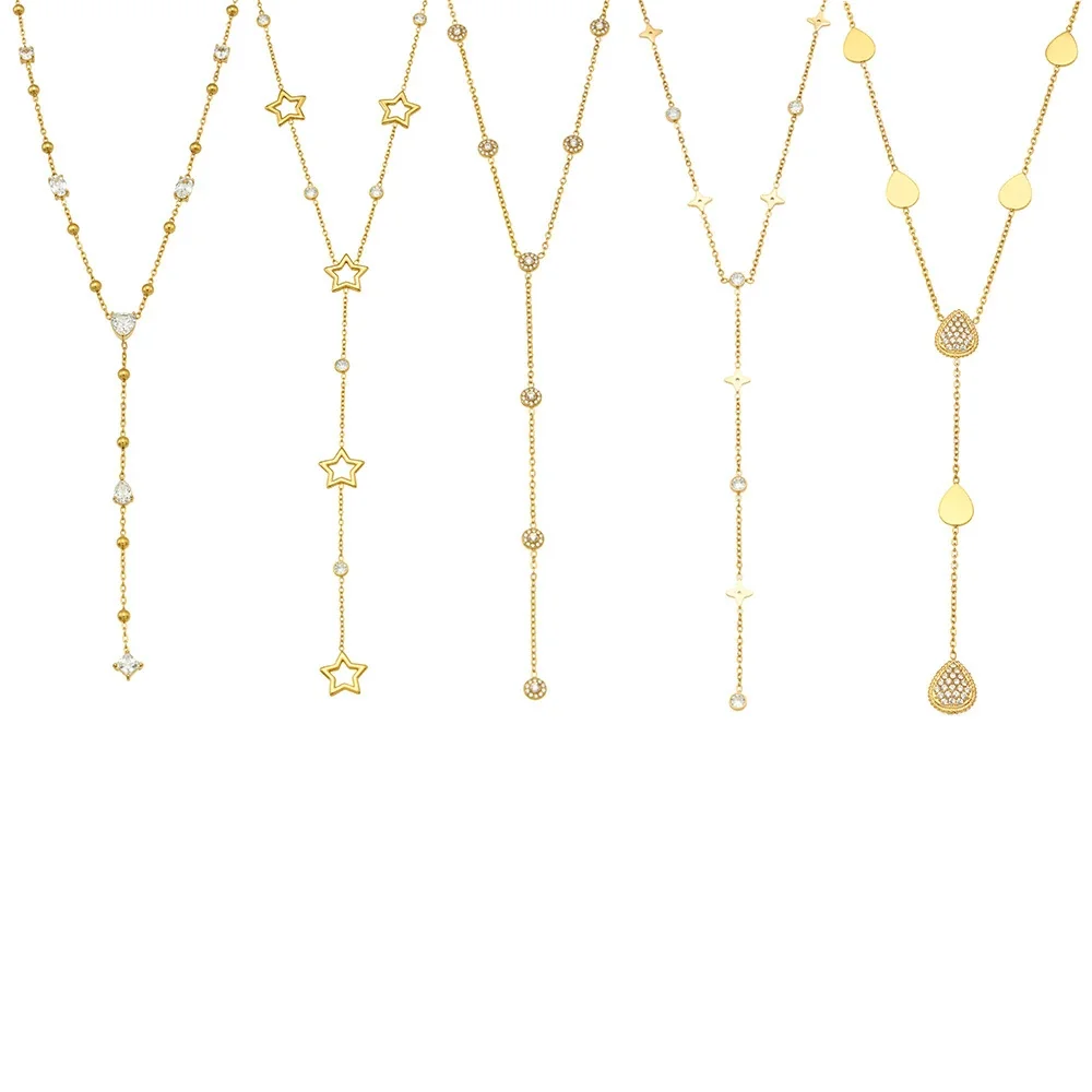 Delicate CZ Star Teardrop 316L Stainless Steel Y PVD Necklace