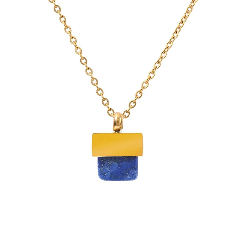 Artful Gold-Plated Stainless Steel Square Stone Hoop Jewelry Set - Lapis
