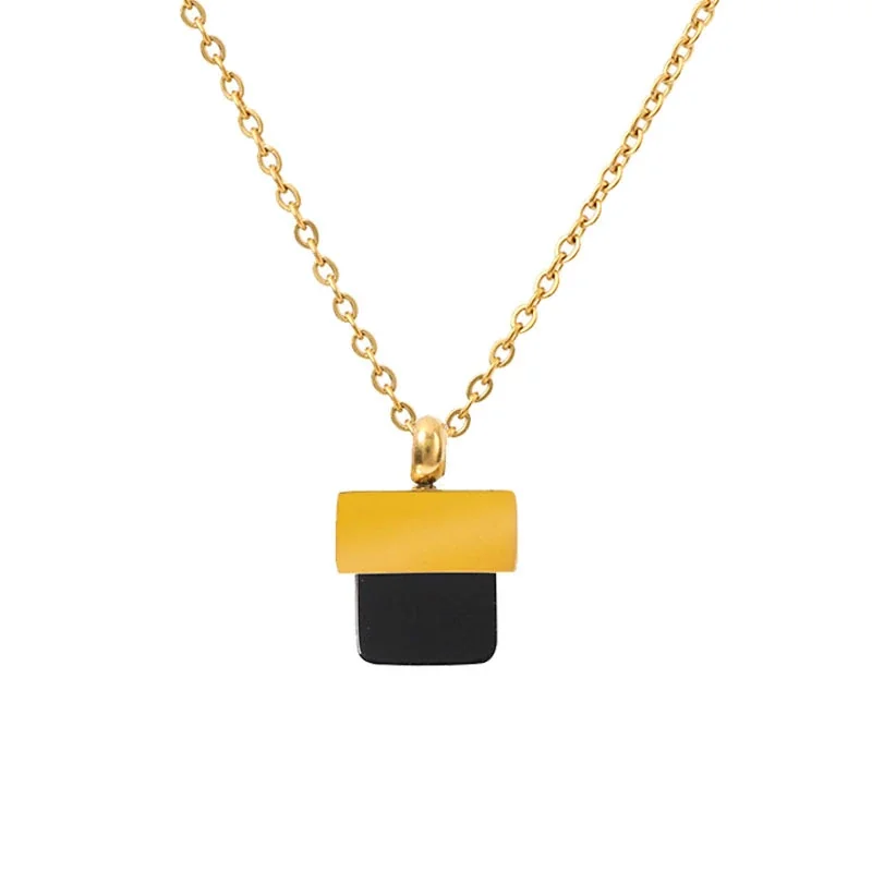Artful Gold-Plated Stainless Steel Square Stone Hoop Jewelry Set - Black Agate