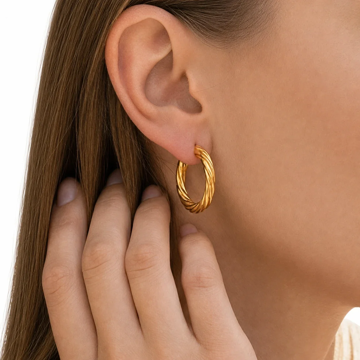 Sculpted 316 Stainless Steel Twisted Hoop Earrings
