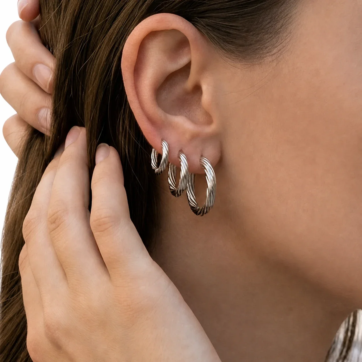Sculpted 316 Stainless Steel Twisted Hoop Earrings