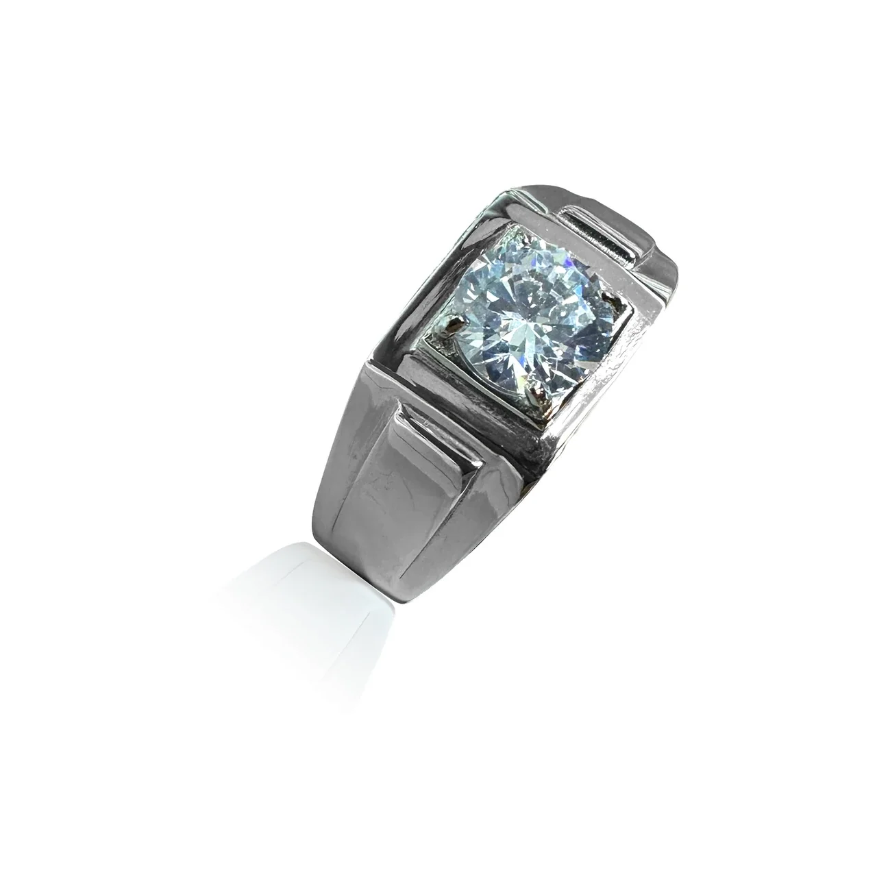 Square Face 316 Stainless Steel Round CZ Signet Ring