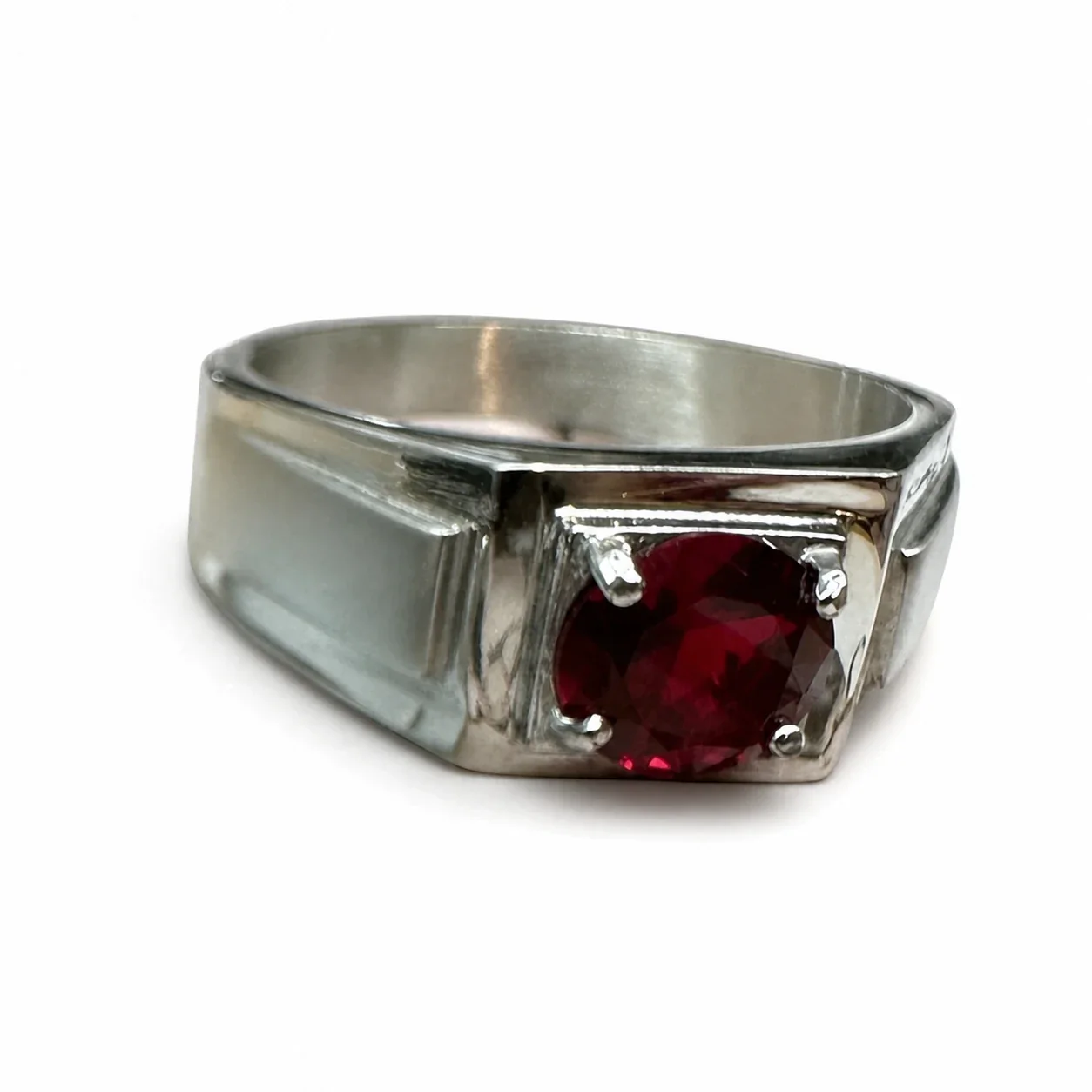 Bold 316 Stainless Steel Round CZ Signet Ring - Red Polished