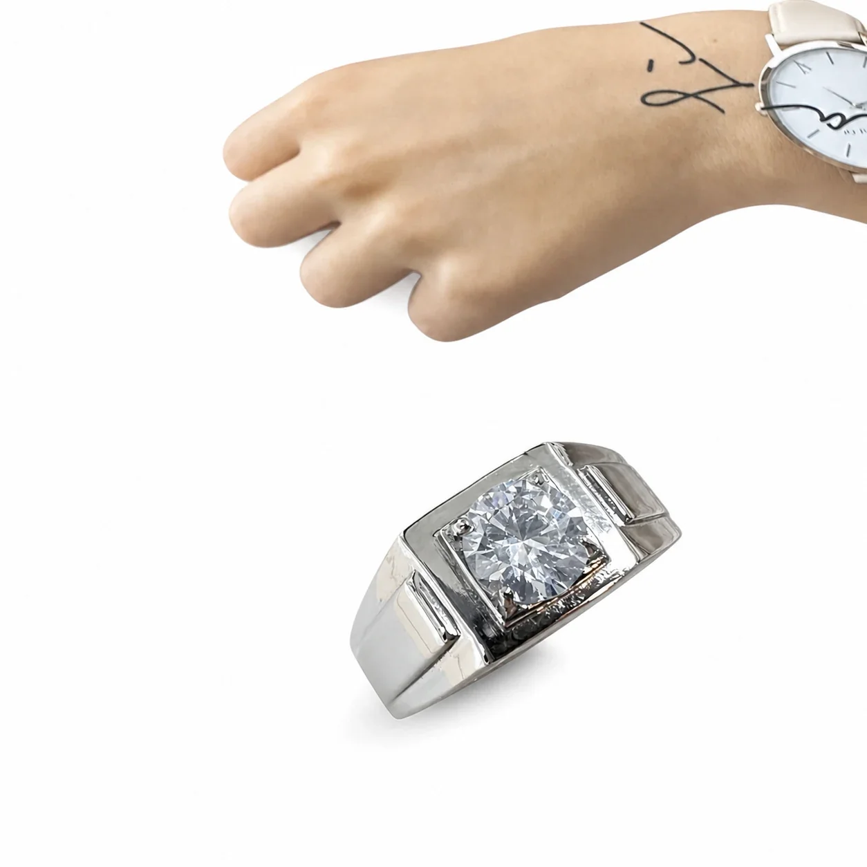 Bold 316 Stainless Steel Round CZ Signet Ring - Clear Polished