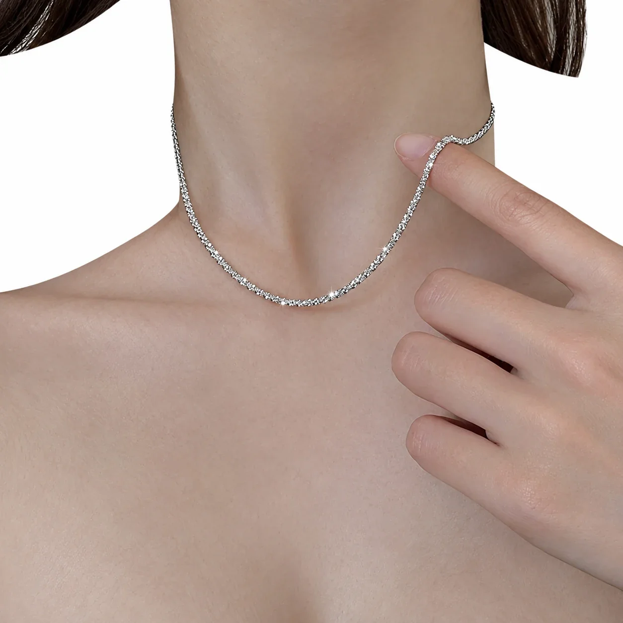 Foto prodotto: Snake Chain U-Neck Textured Stainless Steel Necklace