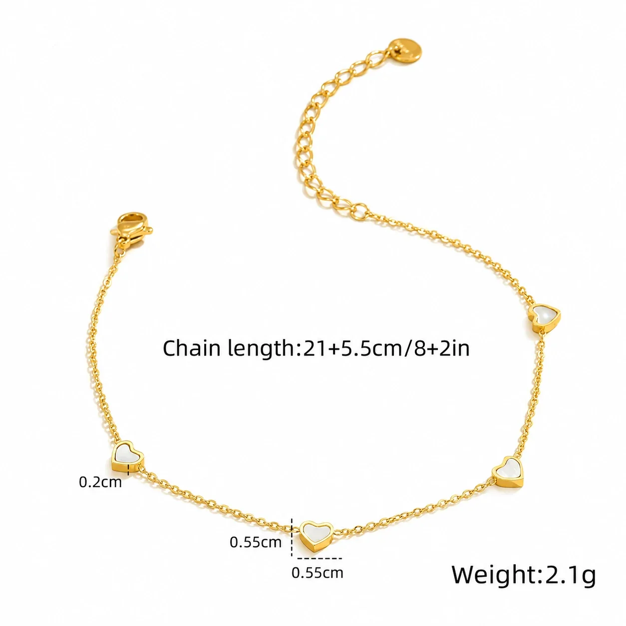 Photo produit : Bracelet de cheville en acier inoxydable à motif cœur et fine chaîne à maillons